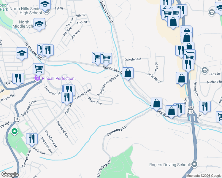 map of restaurants, bars, coffee shops, grocery stores, and more near 112 Orchard Square in Pittsburgh