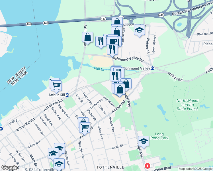 map of restaurants, bars, coffee shops, grocery stores, and more near 240 Page Avenue in Staten Island