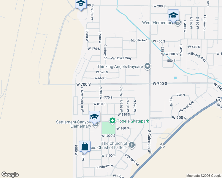 map of restaurants, bars, coffee shops, grocery stores, and more near 838 740 South in Tooele