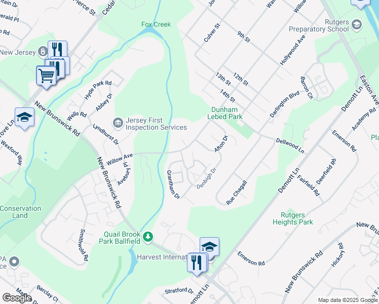 map of restaurants, bars, coffee shops, grocery stores, and more near 242 Harlech Way in Franklin Township
