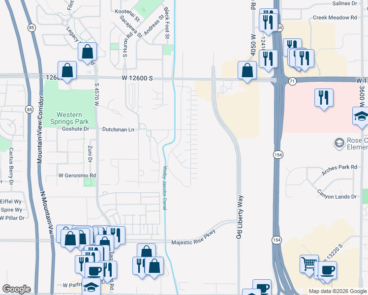 map of restaurants, bars, coffee shops, grocery stores, and more near 4252 West Anasazi Park Court in Riverton