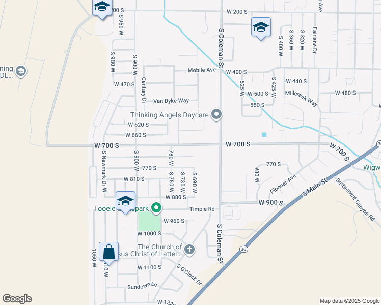map of restaurants, bars, coffee shops, grocery stores, and more near 708 740 South in Tooele