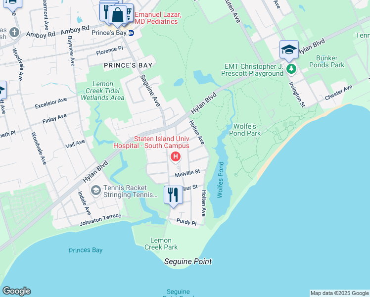 map of restaurants, bars, coffee shops, grocery stores, and more near 38 Keating Street in Staten Island