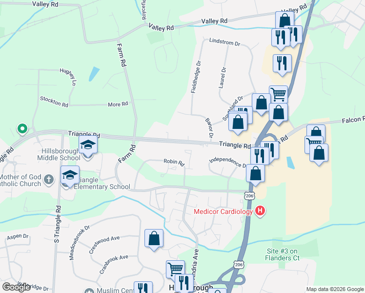 map of restaurants, bars, coffee shops, grocery stores, and more near 862 Robin Road in Hillsborough Township
