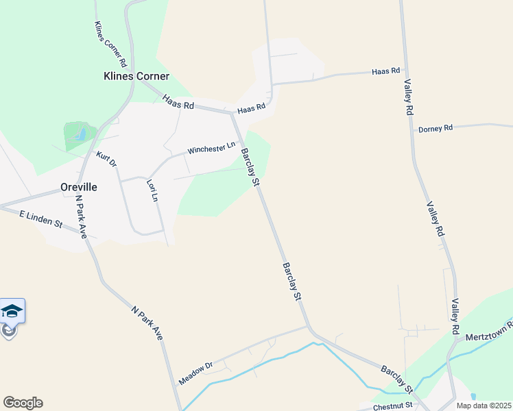 map of restaurants, bars, coffee shops, grocery stores, and more near 404 Barclay Street in Mertztown