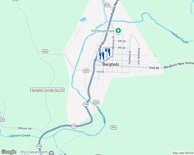 map of restaurants, bars, coffee shops, grocery stores, and more near 1005 Jefferson Street in Bergholz