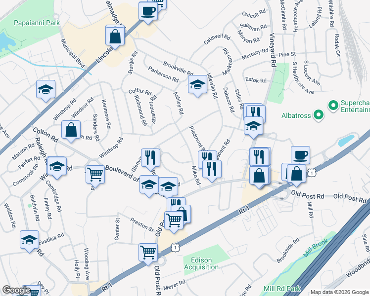 map of restaurants, bars, coffee shops, grocery stores, and more near 2 Dill Court in Edison