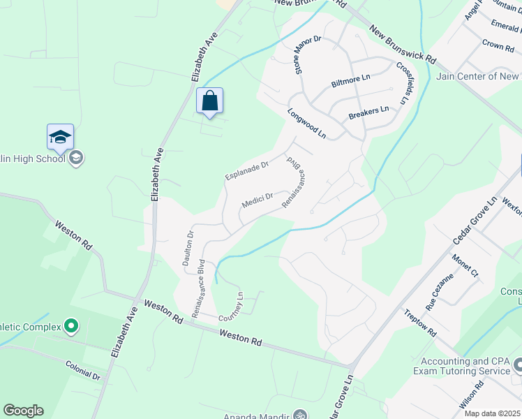 map of restaurants, bars, coffee shops, grocery stores, and more near 75 Renaissance Boulevard in Franklin Township