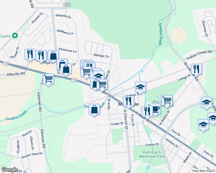map of restaurants, bars, coffee shops, grocery stores, and more near 101 West Main Street in Macungie