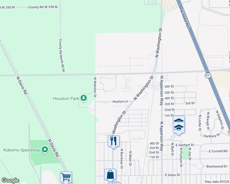 map of restaurants, bars, coffee shops, grocery stores, and more near 2864 Amberwood Place in Kokomo