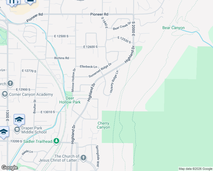 map of restaurants, bars, coffee shops, grocery stores, and more near 12849 1825 East in Draper