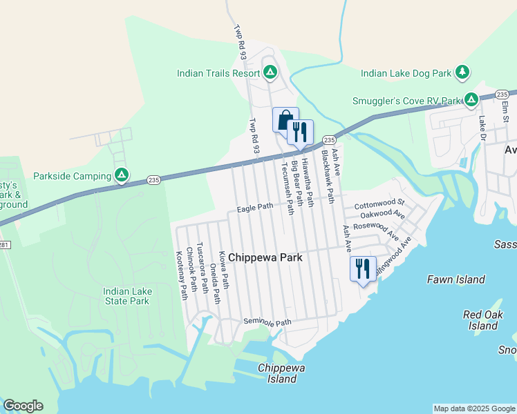 map of restaurants, bars, coffee shops, grocery stores, and more near 11422 Chickasaw Path in Lakeview
