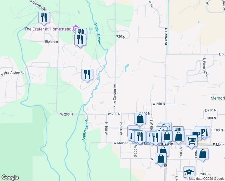 map of restaurants, bars, coffee shops, grocery stores, and more near 331 Pine Canyon Road in Midway