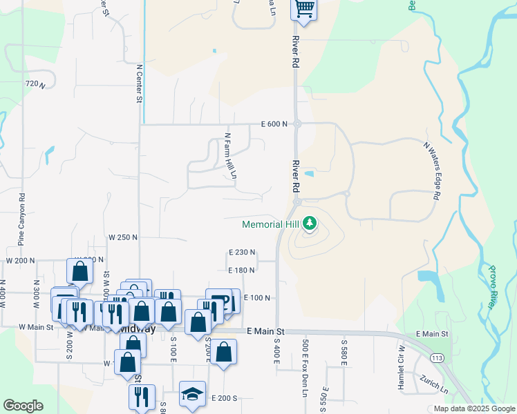 map of restaurants, bars, coffee shops, grocery stores, and more near 353 300 North in Midway