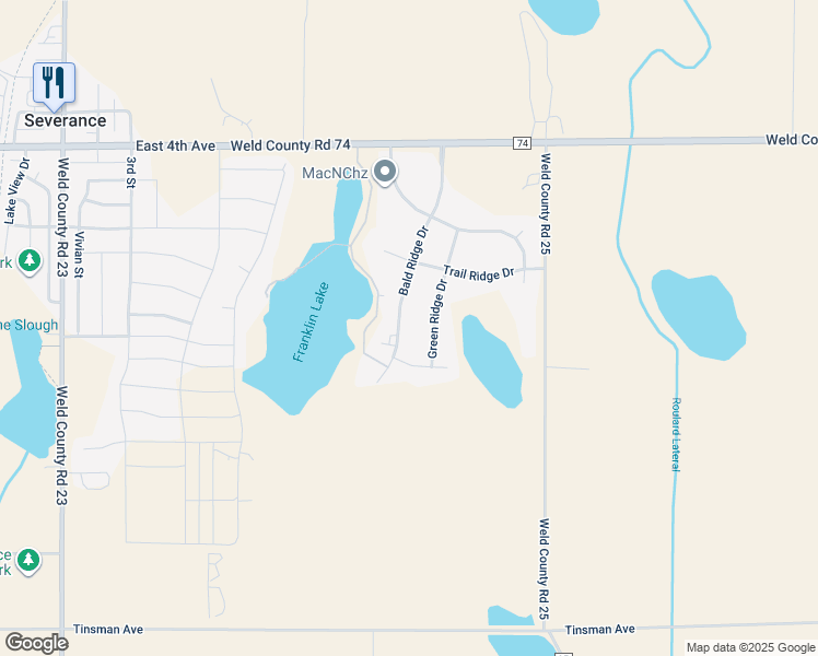 map of restaurants, bars, coffee shops, grocery stores, and more near 1217 Bald Ridge Drive in Severance