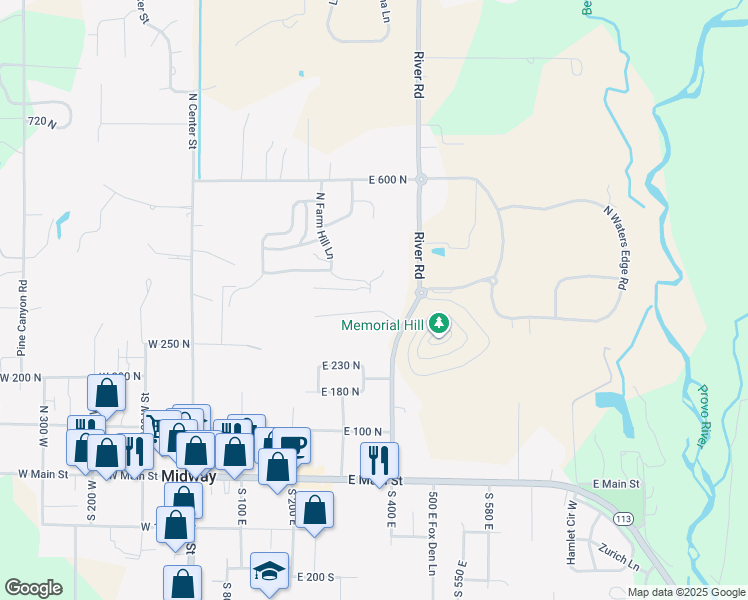 map of restaurants, bars, coffee shops, grocery stores, and more near 353 300 North in Midway