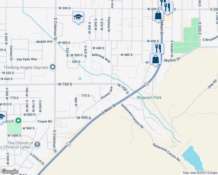 map of restaurants, bars, coffee shops, grocery stores, and more near 726 Pioneer Avenue in Tooele
