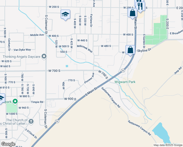 map of restaurants, bars, coffee shops, grocery stores, and more near 726 Pioneer Avenue in Tooele