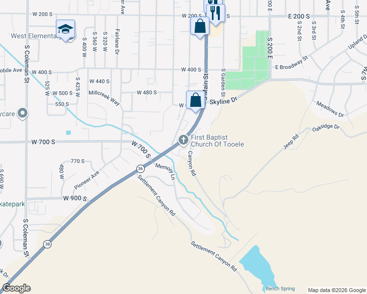 map of restaurants, bars, coffee shops, grocery stores, and more near 580 South Main Street in Tooele