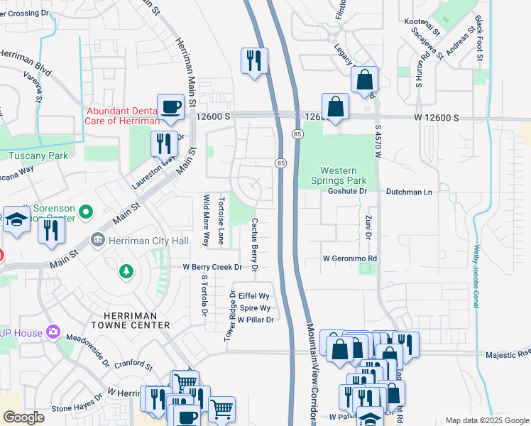 map of restaurants, bars, coffee shops, grocery stores, and more near 4857 Western Hills Drive in Riverton