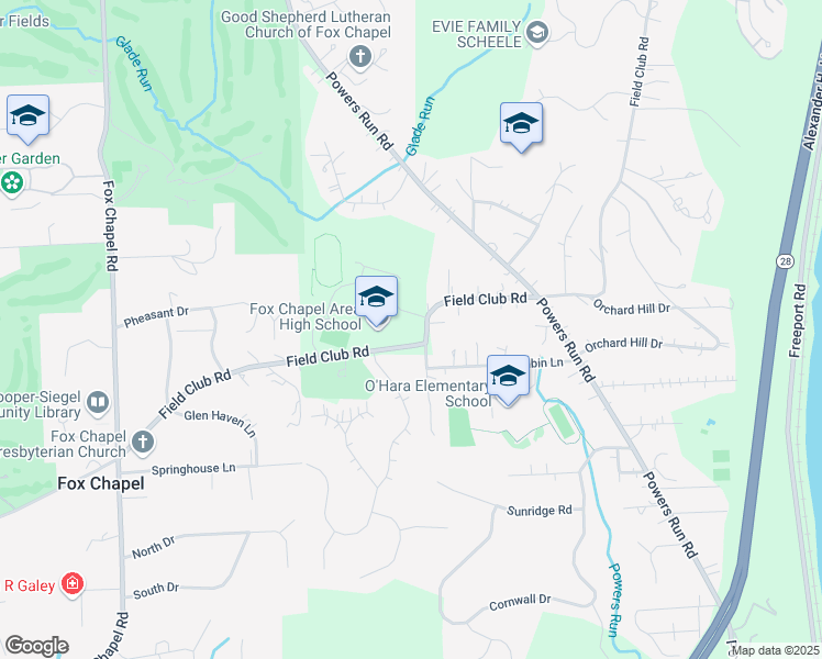 map of restaurants, bars, coffee shops, grocery stores, and more near 611 Field Club Road in Pittsburgh