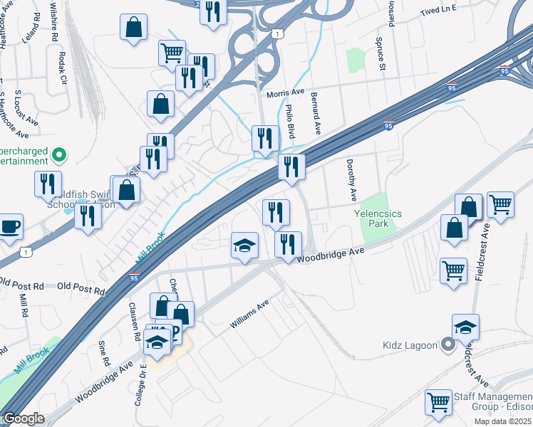 map of restaurants, bars, coffee shops, grocery stores, and more near 5509 Avenue C in Edison