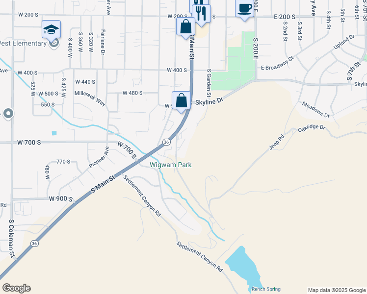 map of restaurants, bars, coffee shops, grocery stores, and more near 591 Lewis Drive in Tooele