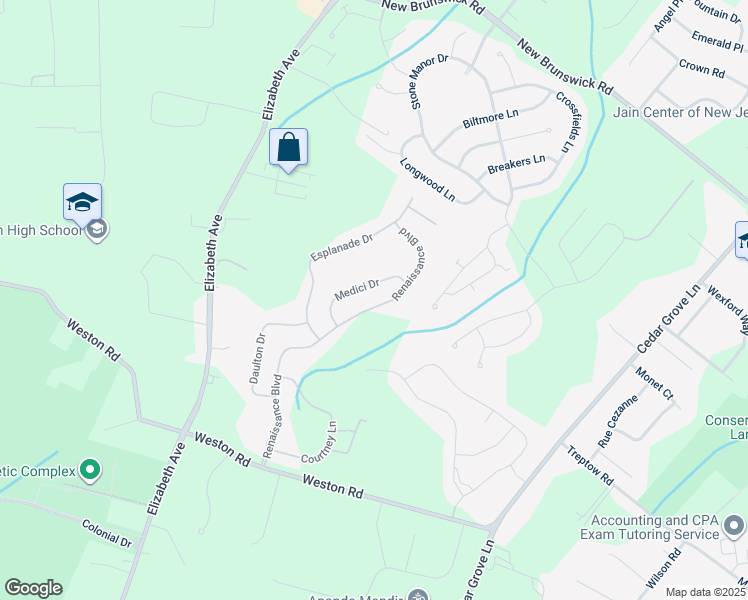 map of restaurants, bars, coffee shops, grocery stores, and more near 75 Renaissance Boulevard in Franklin Township
