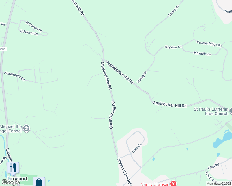 map of restaurants, bars, coffee shops, grocery stores, and more near 5275 Chestnut Hill Road in Lehigh County