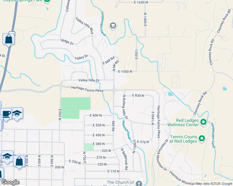 map of restaurants, bars, coffee shops, grocery stores, and more near 874 Mill Road in Heber City