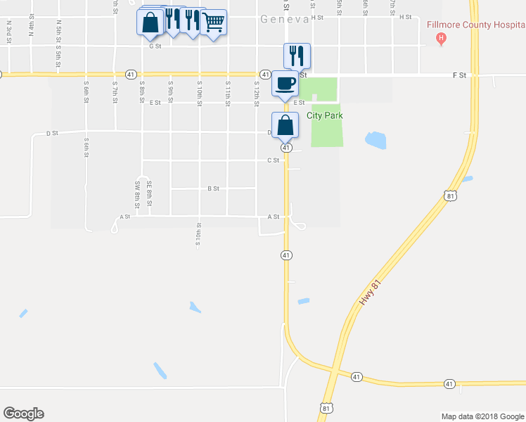 map of restaurants, bars, coffee shops, grocery stores, and more near 639 South 12th Street in Geneva