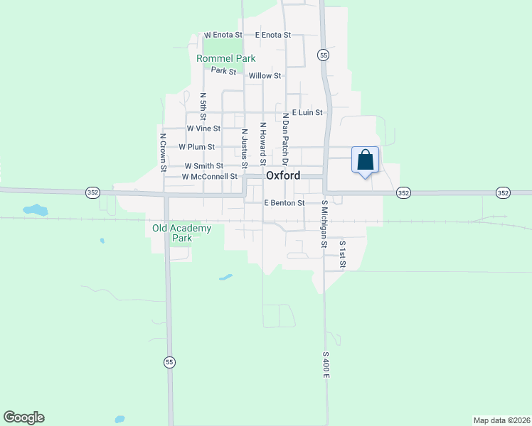 map of restaurants, bars, coffee shops, grocery stores, and more near 305 South Howard Street in Oxford