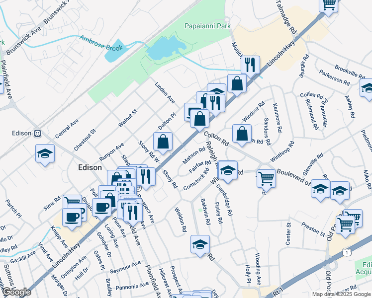 map of restaurants, bars, coffee shops, grocery stores, and more near 1918 New Jersey 27 in Edison