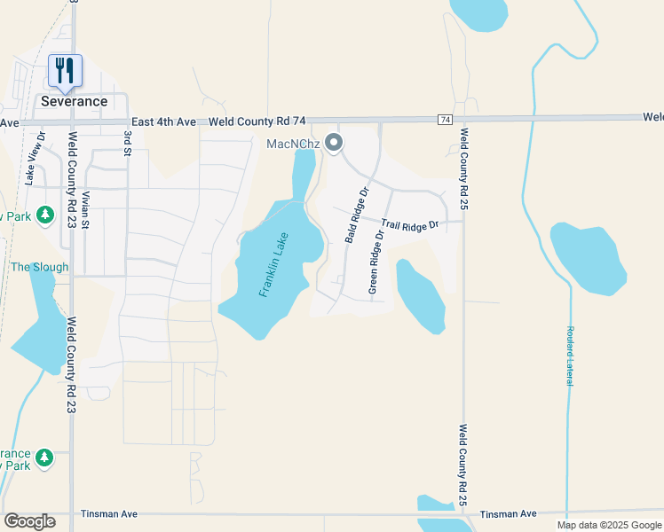 map of restaurants, bars, coffee shops, grocery stores, and more near 1217 Bald Ridge Drive in Severance