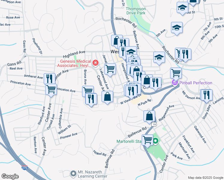 map of restaurants, bars, coffee shops, grocery stores, and more near 94 Lakewood Avenue in Pittsburgh