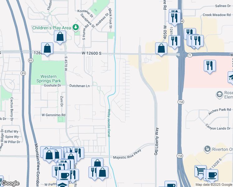 map of restaurants, bars, coffee shops, grocery stores, and more near 12834 South Quail Lake Drive in Riverton