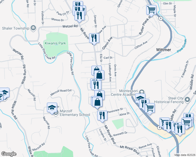 map of restaurants, bars, coffee shops, grocery stores, and more near 1107 Mount Royal Boulevard in Pittsburgh