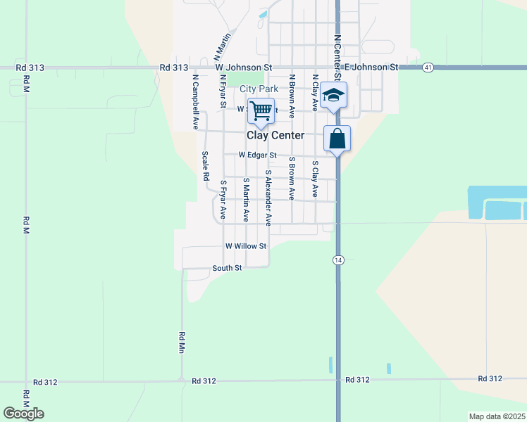 map of restaurants, bars, coffee shops, grocery stores, and more near 400-498 South Alexander Avenue in Clay Center