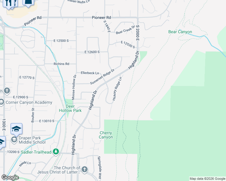 map of restaurants, bars, coffee shops, grocery stores, and more near 12849 1825 East in Draper