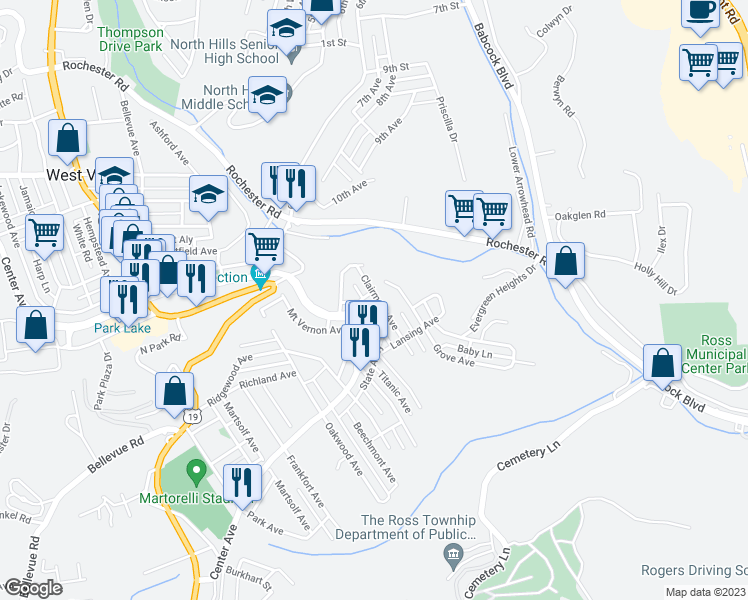 map of restaurants, bars, coffee shops, grocery stores, and more near 237 Clairmont Avenue in Pittsburgh