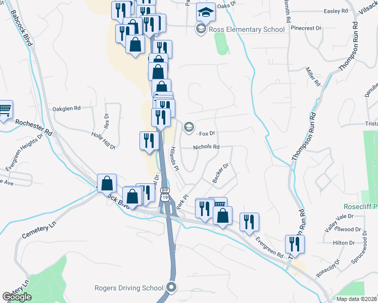 map of restaurants, bars, coffee shops, grocery stores, and more near 517 Nichols Road in Pittsburgh
