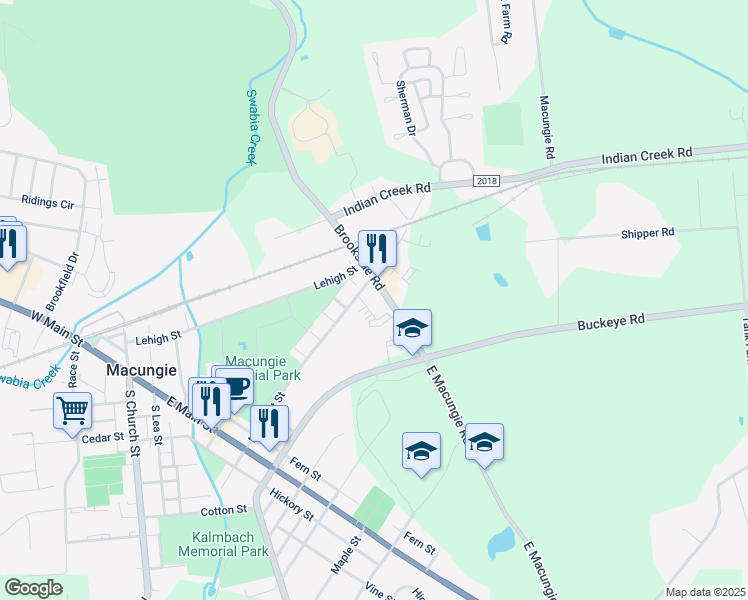 map of restaurants, bars, coffee shops, grocery stores, and more near 3760 North Brookside Road in Macungie