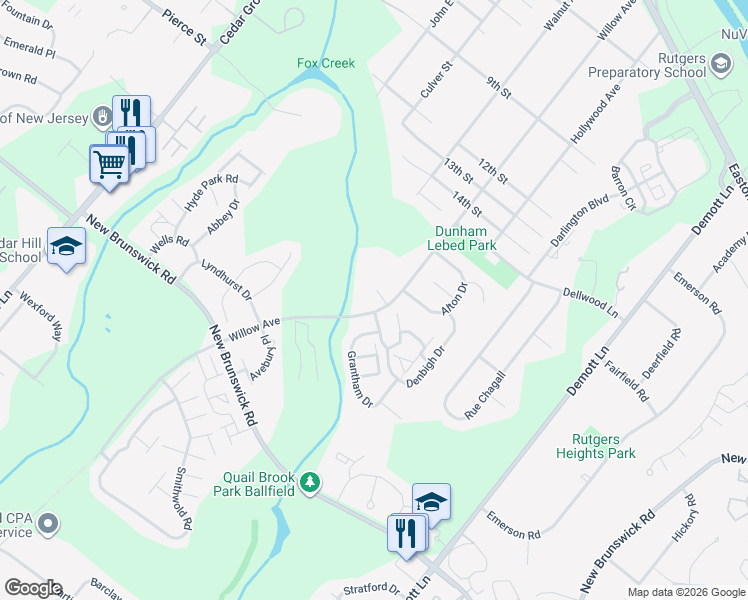 map of restaurants, bars, coffee shops, grocery stores, and more near 242 Harlech Way in Franklin Township