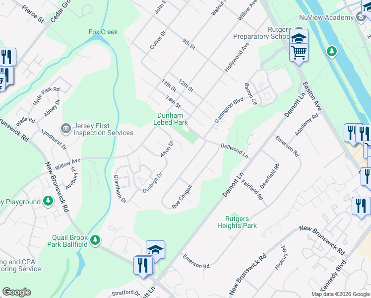 map of restaurants, bars, coffee shops, grocery stores, and more near 8 Barmouth Court in Franklin Township