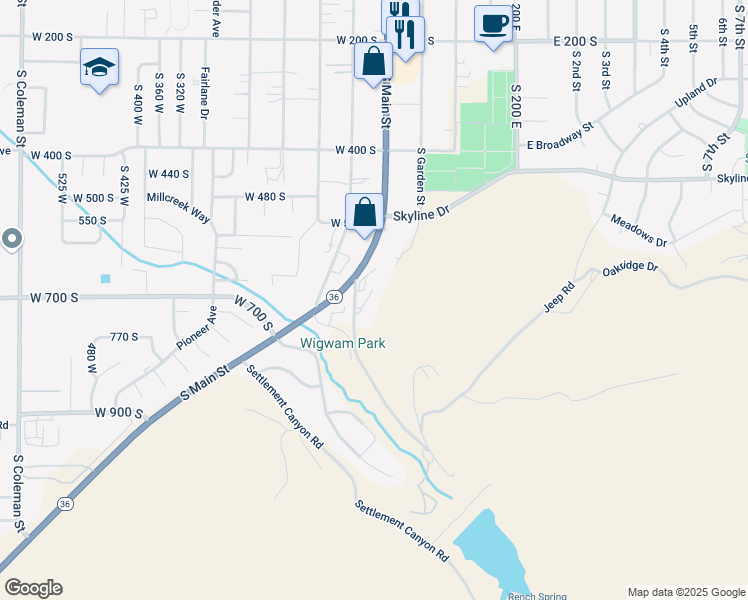 map of restaurants, bars, coffee shops, grocery stores, and more near 591 Lewis Drive in Tooele