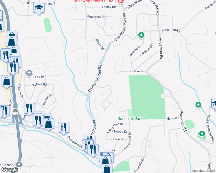map of restaurants, bars, coffee shops, grocery stores, and more near 116 Woodbridge Drive in Pittsburgh
