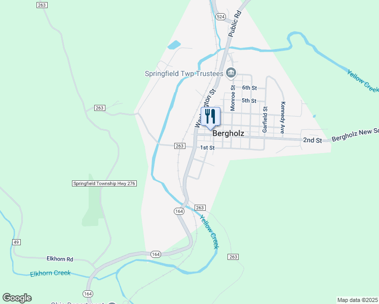 map of restaurants, bars, coffee shops, grocery stores, and more near 843 Washington Street in Bergholz