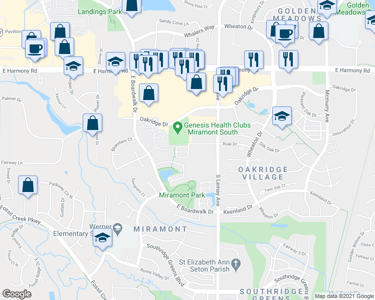 map of restaurants, bars, coffee shops, grocery stores, and more near 5055 South Lemay Avenue in Fort Collins