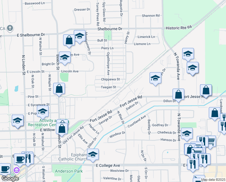 map of restaurants, bars, coffee shops, grocery stores, and more near in Normal