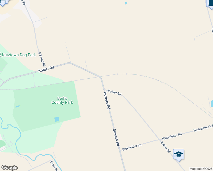 map of restaurants, bars, coffee shops, grocery stores, and more near 265 Kohler Road in Kutztown